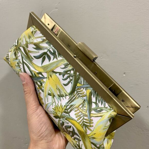 Handmade Genuine Leather Floral Printed Push-lock Clutch/Crossbody/Evening Bag